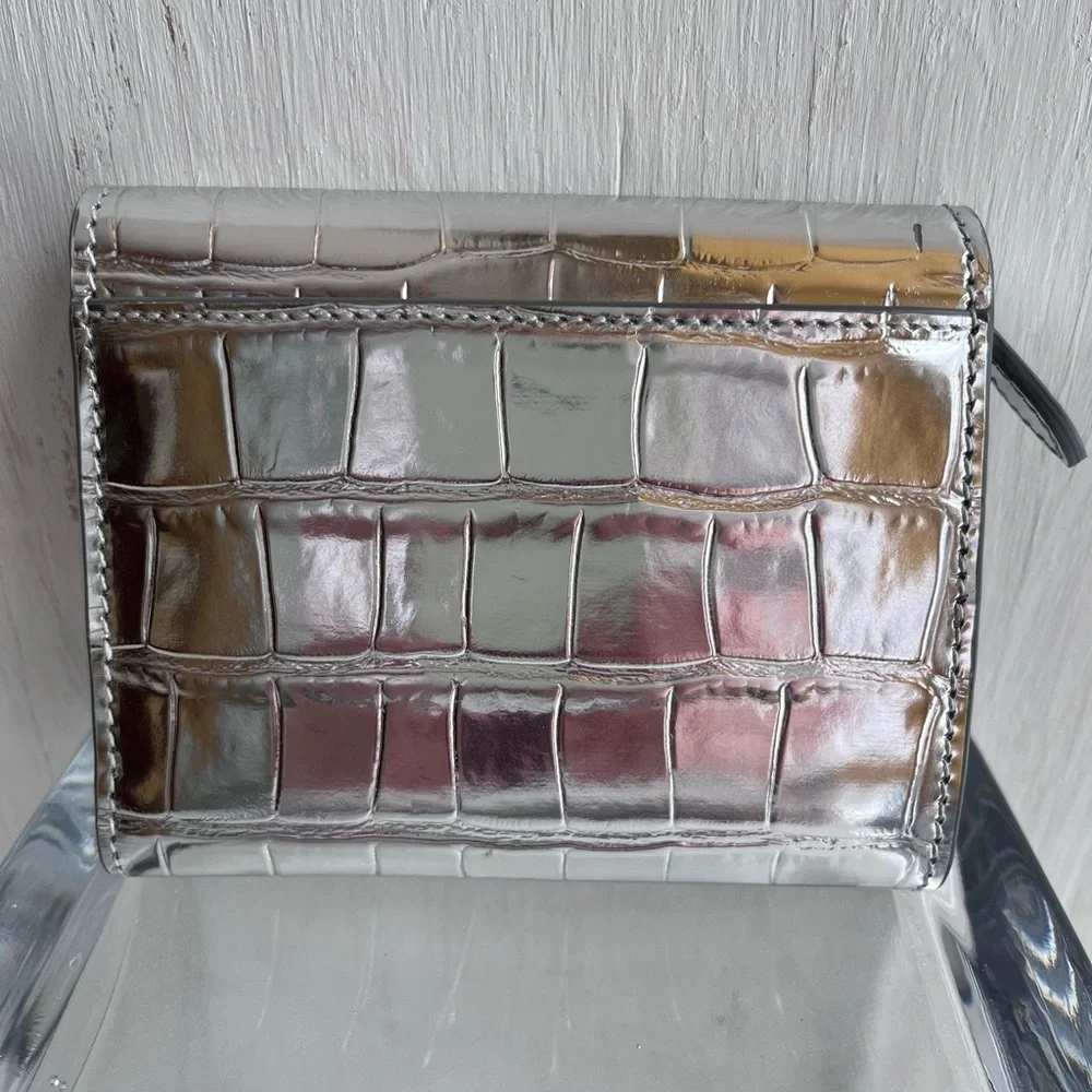 BURBERRY TB Monogram Croc Embossed Metalic Leather Wallet